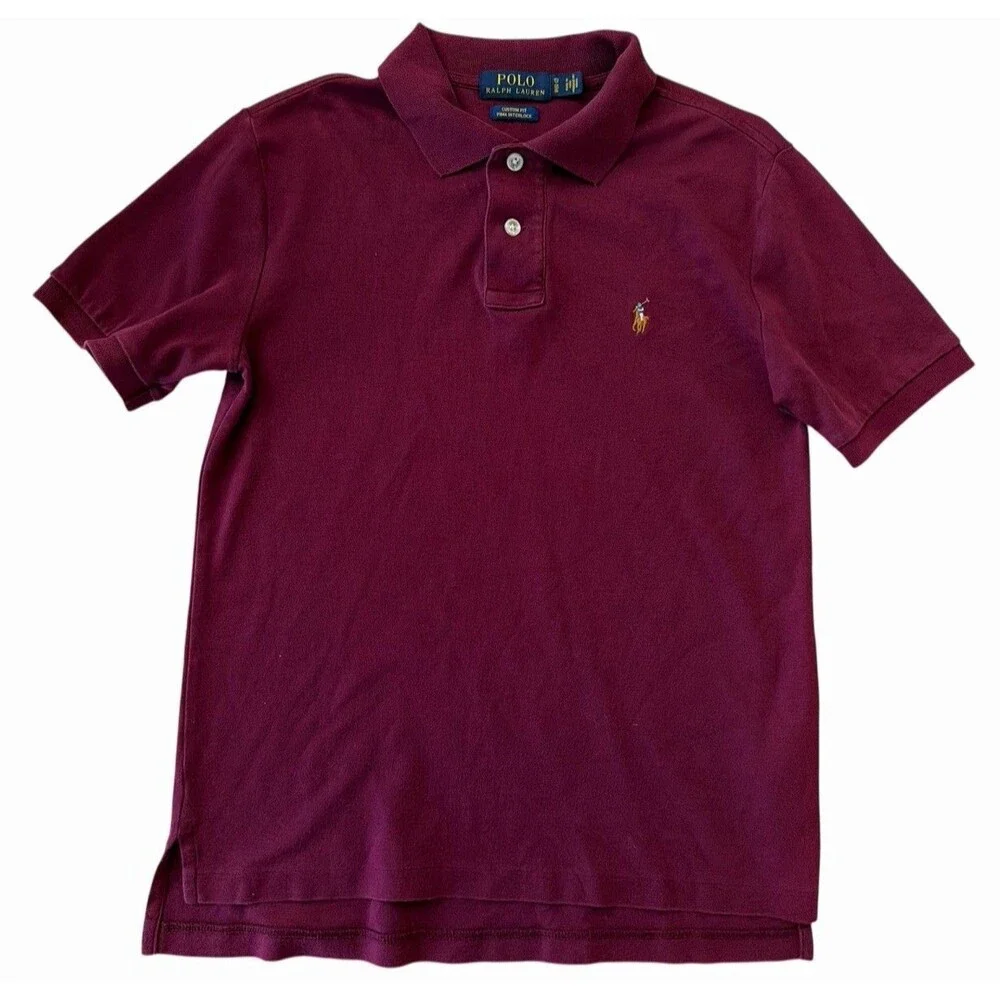 Polo Ralph Lauren Boy’s M 10-12 Burgundy Custom‎ Fit Pima Cotton Shirt Logo
